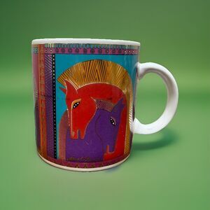 Laurel Burch Embracing Horses Mug 1991 Vibrant Colors Vintage Equestrian Glam